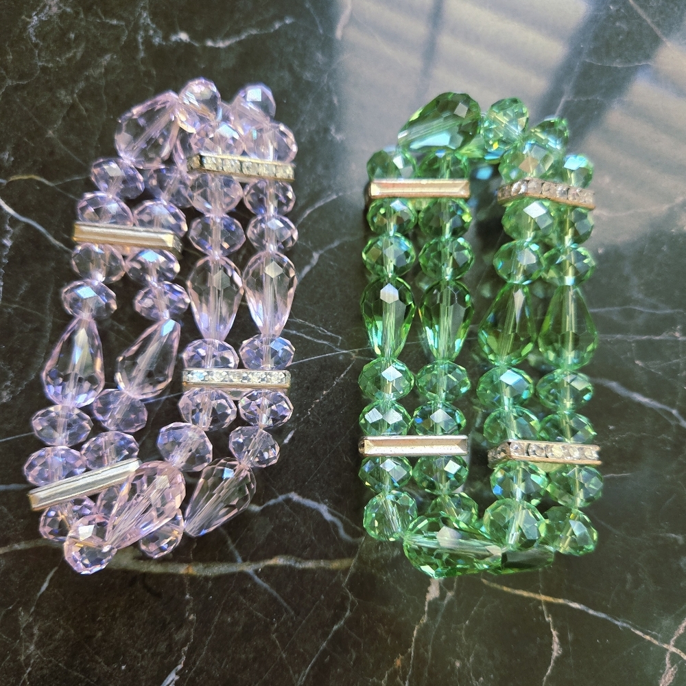 Elegant Mint Green Or Baby Pink Beaded Stretch Bracelets